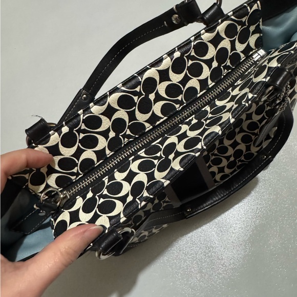 Coach Heritage Chelsea Black White Signature Print Shoulder Bag Purse Tote - Picture 7 of 11